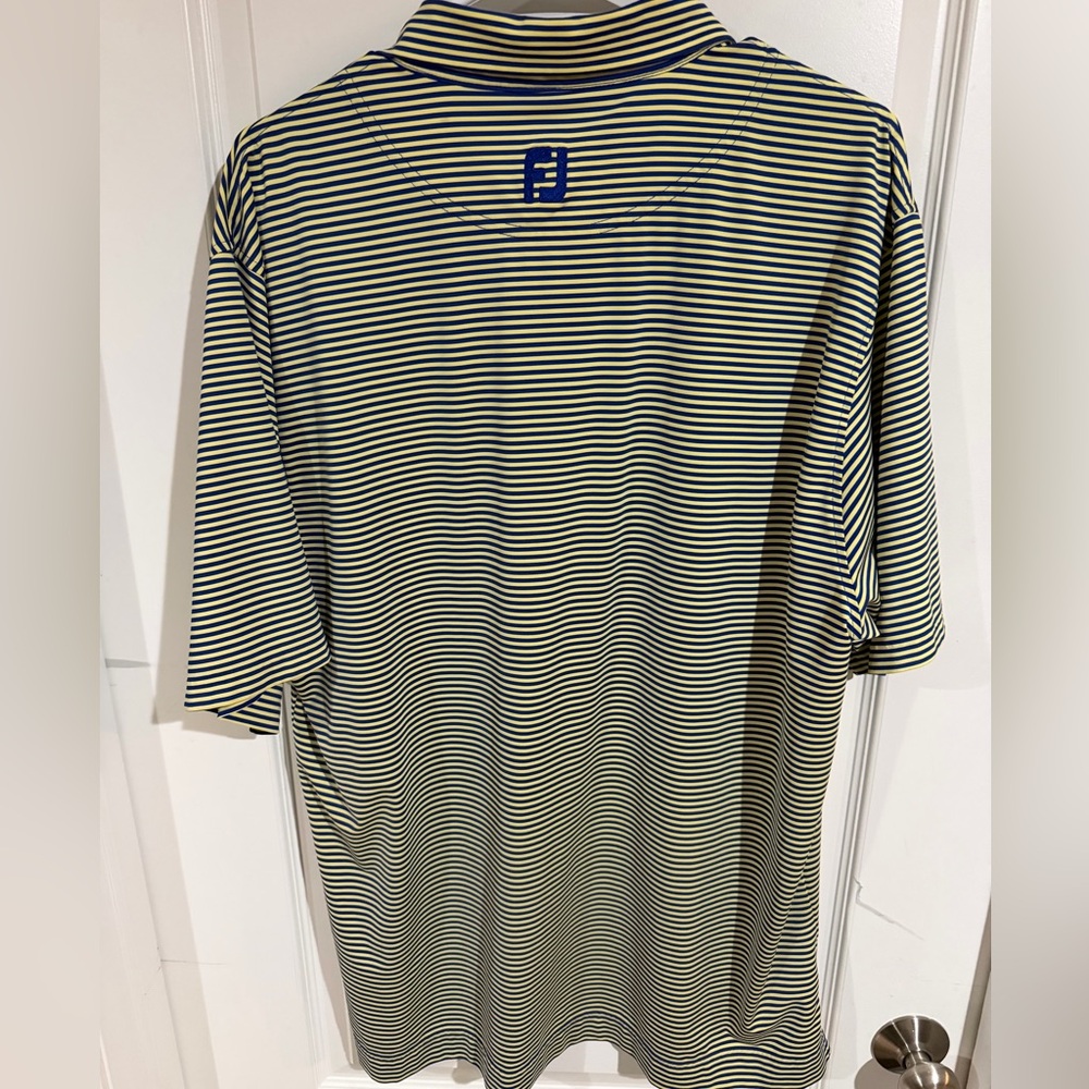FootJoy Men's Blue and Yellow Striped Polo Golf Shirt - Picture 4 of 5